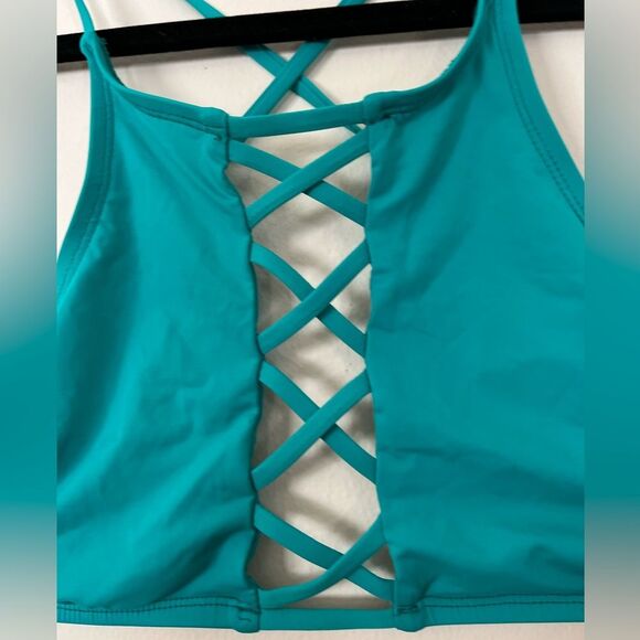 Dippin’ Daisy’s aquamarine, swim top, crisscross front pattern, back straps, M - Picture 3 of 6